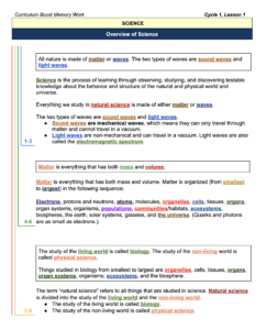 Science Cycle 1, Week 1 Memory Work First Page